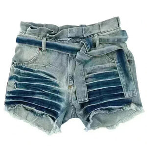 MC 1975 NWOT HIGH-WAIST Denim Belted Paper Bag Style Shorts Size 40/8